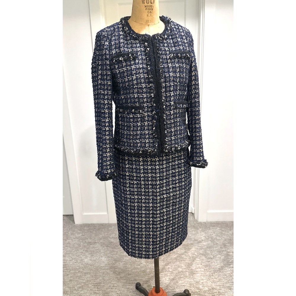 NWT J.CREW NAVY Tweed Jacket &  Skirt Suit SZ 4